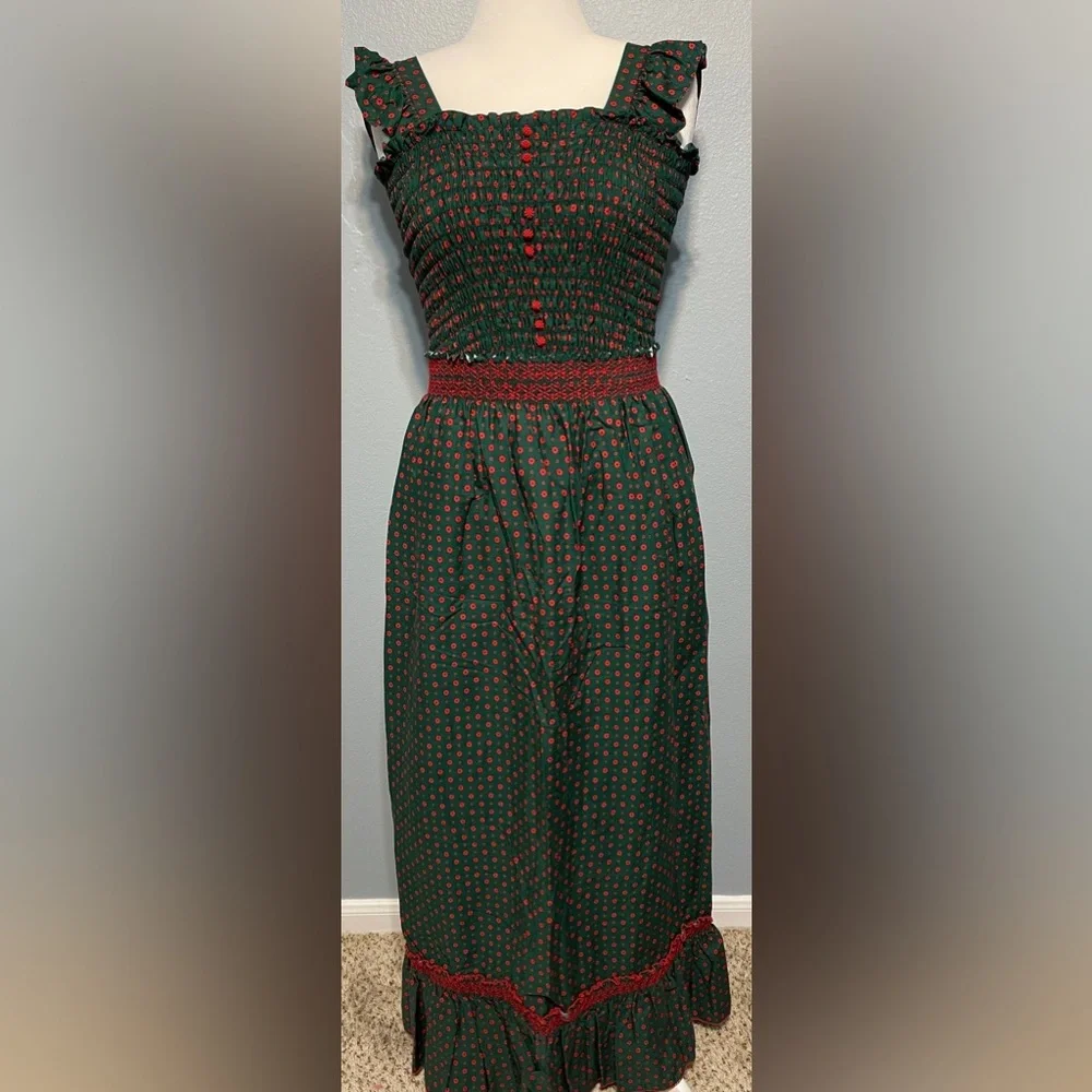 Handmade Green Smocked Top & Maxi Skirt Babydoll Boho Prairie Cottagecore Small - Picture 3 of 12